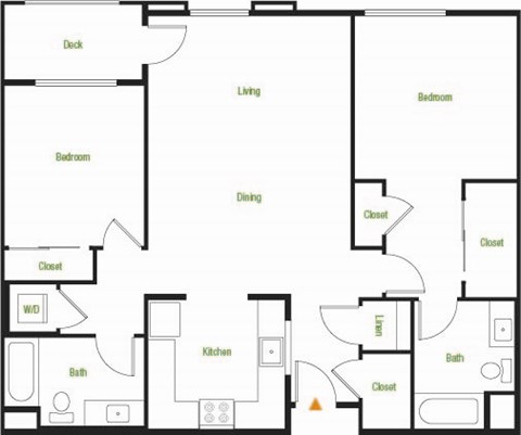 Floor plan for 2 beds, 2 baths, 1151 sqft